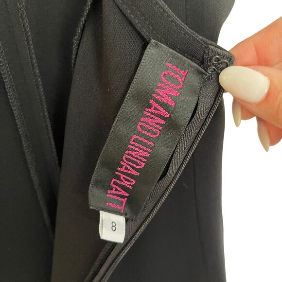 Tom And Linda Platt Spaghetti Strap Midi Dress Size 8 Flare Hem Black LBD - Picture 4 of 10